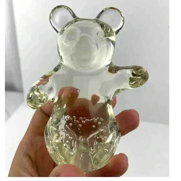 VTG Clear Crystal Glass Bear Controlled Bubbles Paperweight 8.4 Oz - Picture 12 of 13